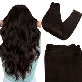 Easyouth Weft Hair Extensions Sew in Hair Extensions Full Head Double Weft Hair Color 2 Darkest Brown Weft Human Hair Extensions Sew in Bundles Straight Remy Hair 100 Grams 16 Inch