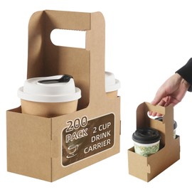 LITLANDSTAR Disposable Coffee Cup Carrier for Delivery, 2 Cup Paperboard Cup Holder Portable Drink Holder Take Out Drink Carrier with Handle for Hot & Cold Drinks, 100 Pack
