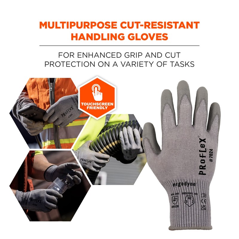 Ergodyne ProFlex 7024 Cut Resistant Work Gloves, ANSI A2, PU