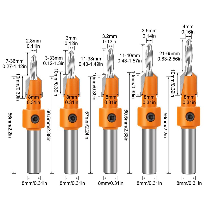 5 Pcs Countersink Drill Bit Set, Adjustable Drill Bit Quick