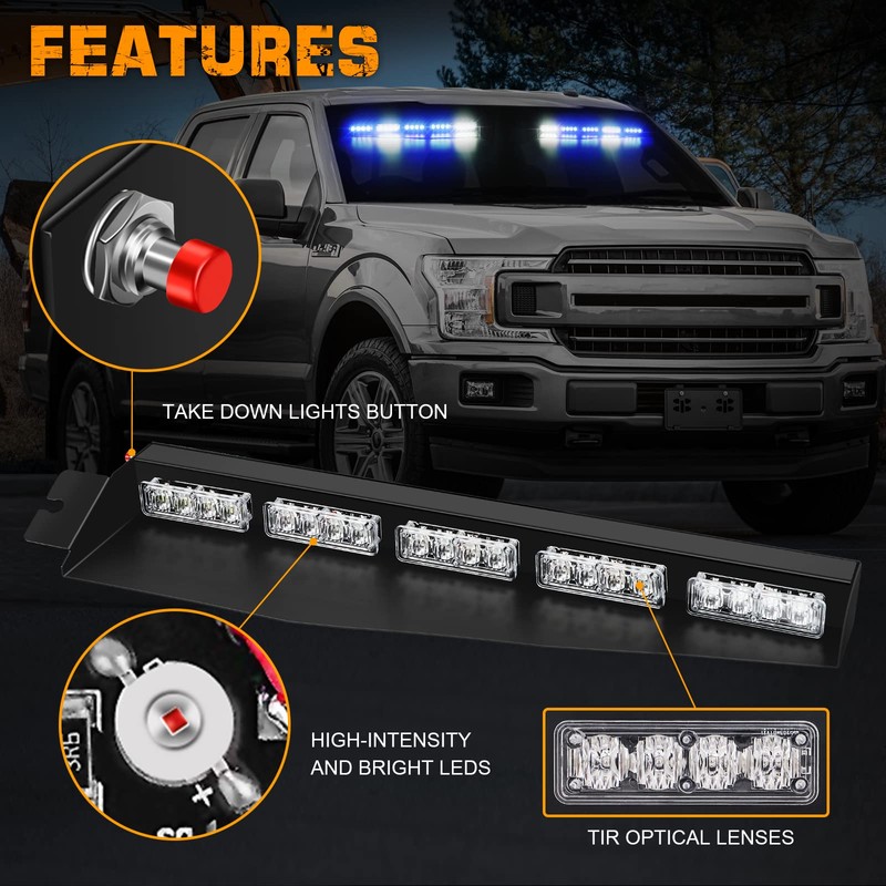 XRIDONSEN Blue White Emergency Visor Lights Warning Flashing Interior Windshield