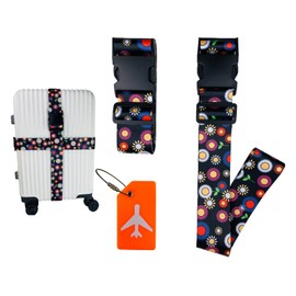 Aymaosen Suitcase Straps, Eye-catching Suitcase Strap, Colourful, Suitcase Straps 2 Pieces + 1 Luggage Tag (Sunflower)