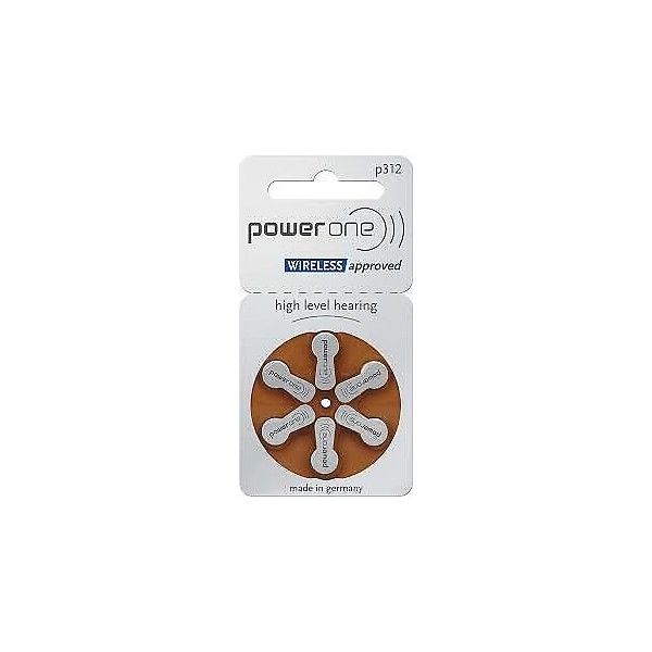PowerOne Power One Size 312 MERCURY FREE Hearing Aid Batteries.