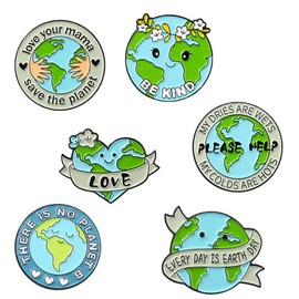 Earth Brooch Save The Planet Lapel Pin for Women Cartoon Green Earth Enamel Pin Set Round Environment Earth Brooch for Backpacks Badges Suits Dress Clothing Gift 6 Pcs/Set, Metal, no gemstone