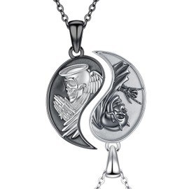 OHAYOO Yin Yang Pendant Chain Silver 925 Friendship Chains for 2 Moon Sun Pendant Ying Yang Jewellery Gifts for Women Girlfriend Men, Regular, Sterling Silver, No Gemstone