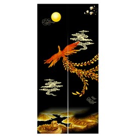 LIGICKY Chinese Style Japanese Noren Doorway Curtain Traditional Golden Phoenix Great Wall Full Moon Printed Asian Window Treatment Hanging Door Tapestry for Sushi Kitchen Home Decoration 85 x 180 cm