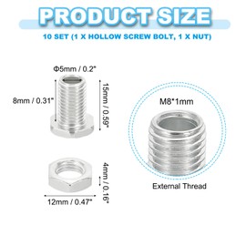 PATIKIL M8x15mm Hex Bolts and Nuts Kit, 10 Set Fine Thread Hollow Screws Assortment Hexagon Head Screw Through Hole Bolt Chandelier Fasteners