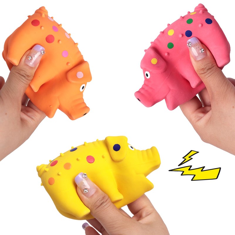 POPLAY 3PCS Squeaky Latex Grunting Pig Dog Toys, 4" Small