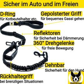 Hundefreund Dog LEASH with Safety Belt - Black, Adjustable, Extra Protection, For All Car Types, Stable and Comfortable