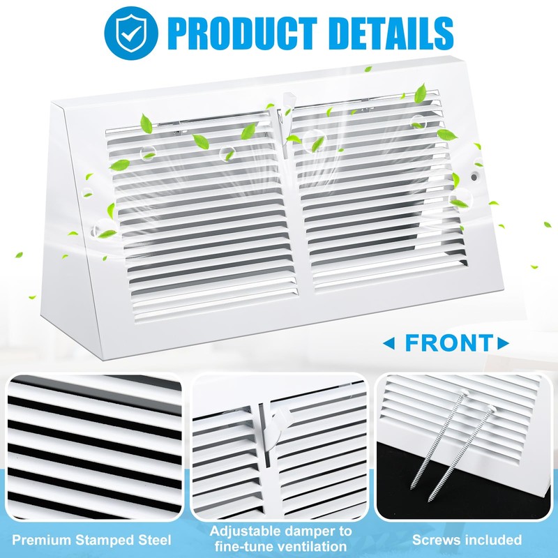 Yaocom 1 Pcs Baseboard Vent Covers with Damper Duct Opening: