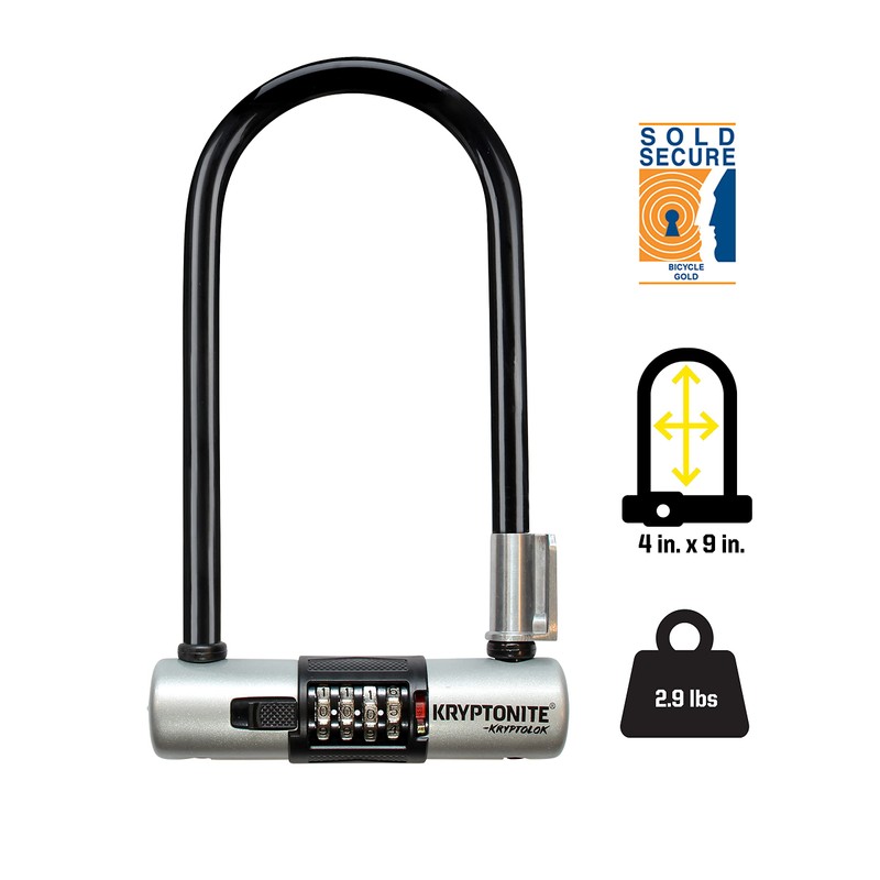 Kryptonite KryptoLok Combo Bike U-Lock, Anti-Theft Security, 12.7mm Steel Shackle,