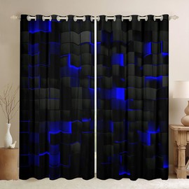 Erosebridal - Cortinas geométricas de 50 % opacas de 38 pulgadas de ancho x 54 pulgadas de largo, color negro, azul marino, azul marino, decoración de habitación de jugadores, cortinas de ventana a