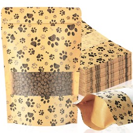 Dunzoom 200 Pcs Paw Dog Treat Bags for Homemade Treats 4. 7" x 7. 8" Paw Gift Bags Resealable Stand up Kraft Paper Zip Pouches for Selling Canine Delights