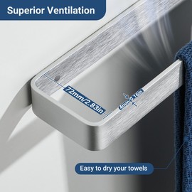 SAYAYO Brushed Nickel Hand Towel Holder for Bathroom Wall, 12 Inch Self Adhesive Towel Bar Hand Towel Rack Square Heavy Duty