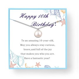 Pearl Pendant Necklace 10th Birthday Gifts for Girls Sterling Silver Pearl Necklace as Gifts for 10-Year-Old,10 Birthday Ideas for Teens Girls(10th)