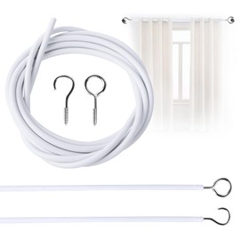 MVSSP PVC Window Curtain Cord with 2 Each Hooks and Eyes - White Hanging Wire for Cars, Caravans, and Boats (Length: 2M)