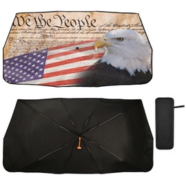 Gredecor Windshield Sun Shade Umbrella Constitution Bald Eagle American Flag Auto Foldable Sun Visor Sunshades Covers UV Block Car Front Window Fit Sedan SUV Trucks Car, Large-47.2x58 in