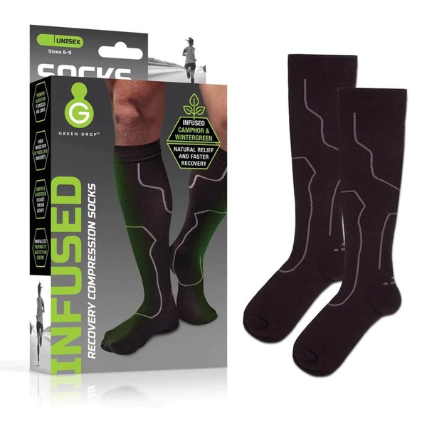 Green Drop Compression Socks for Men and Women, 20-30 mmHg Medical Support Knee High Stockings for Running, Lifting, Workouts, Infused Recovery, Large/XL, 1 Count