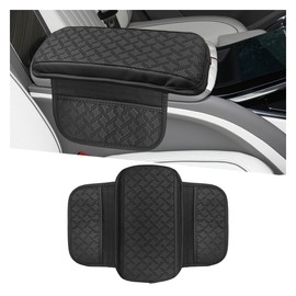 Car Center Console Cover, Microfiber Leather Car Armrest Seat Box Pad Cover with 2 Side Storage Bags, Universal Car Armrest Cover, Arm Rest Protector Cushion for Most Cars, Trucks, SUVs (Black)