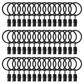 42 Pack Curtain Rings with Clips 1.26" Interior Diameter,Metal Drapery Ring with Clips Compatible with up to 1 inch Drapery Rod,Strong Vintage Decorative Rustproof Drapery Ring with Hooks(Black)