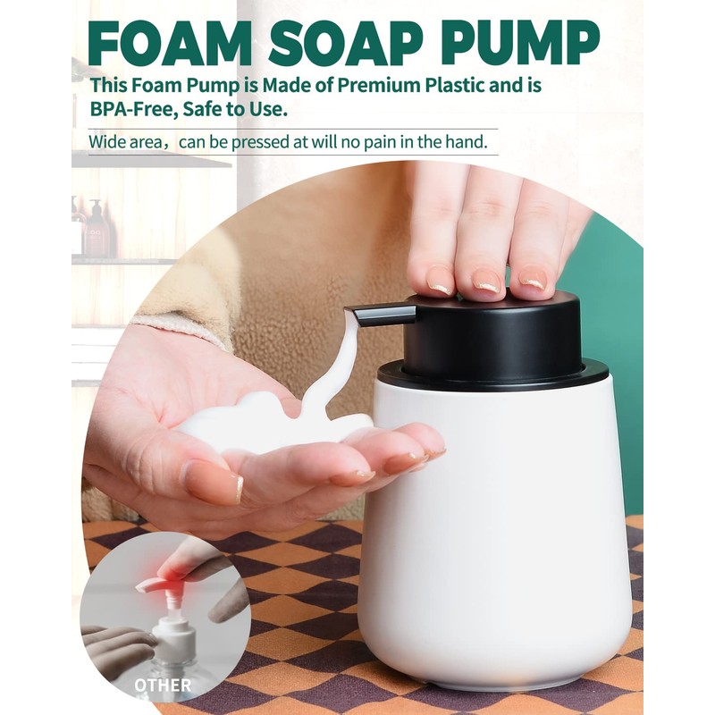 Bosilunlife Foam Soap Dispenser - 12Oz Matte White Ceramic Foaming