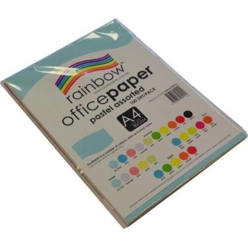 Rainbow A4 Colour Copy Paper 100 Sheets, Pastel Assorted