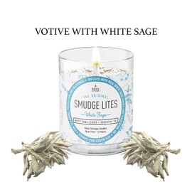 SOUL STICKS 6 Pack Smudge Lites Votive Candles | 960 Grams Decor Spa Candles | 12-Hour Burn Time Candles for Cleansing Negative Energy Infused with Smudging Herbs - White Sage