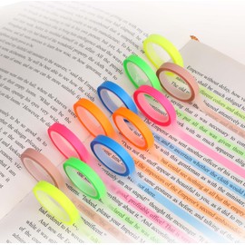 Sliverdew 12 Rolls Highlight Strips Removable Fluorescent Coloured Transparent Tape Notes Highlighter Tape for Teachers Students Class Office (0.6 cm x 5 m)