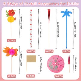 MOSTFUN Pack of 187 Cocktail Decoration, Reusable Cocktail Accessories, Cocktail Umbrellas, Fireworks Sticks, Stirrer Sticks, Straws, Cocktail Party Decorations for Birthday, Wedding, Summer Party