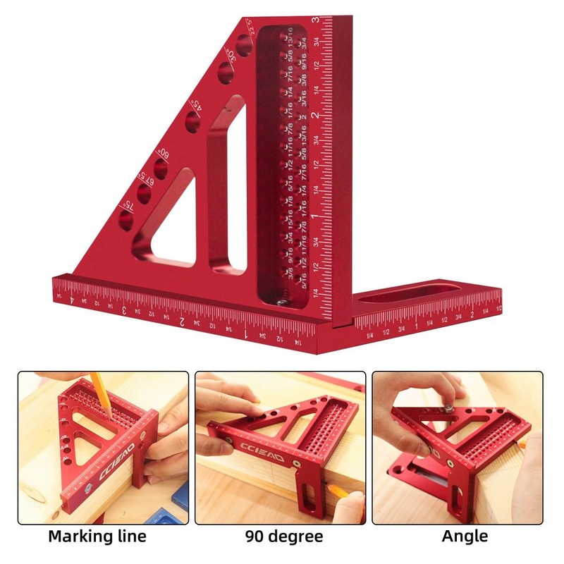 3D Carpenter Square with Degrees Scriber, 22.5-90 Degree Drawing Line