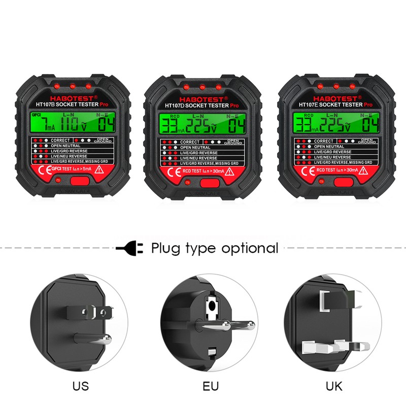 HABOTEST GFCI Outlet Tester with Voltage Display 90-250V Socket Tester