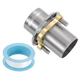 uxcell Faucet Mount Extension Shank 2"x 1.25" Stainless Steel Pipe Faucet Extension Nipple Locknut Kit Extension Threaded Lengthen Fixed High Foot with Nut and Gasket Faucet Fittings