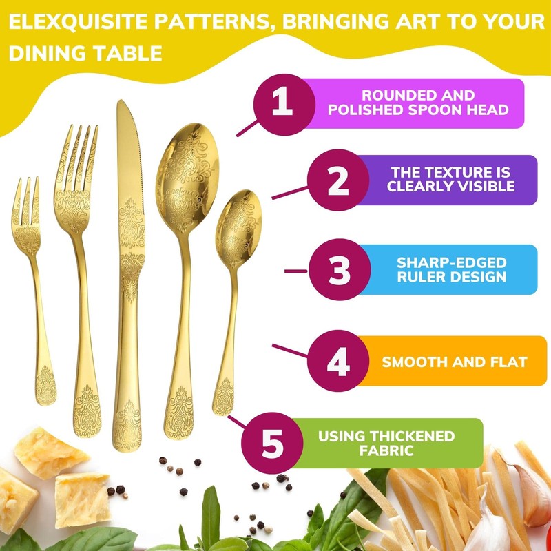 Vilihkc Unique engraved pattern design Silverware Set,20 Piece Stainless Steel