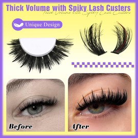 ALICE Wispy Lash Clsusters Kit 100D Thick Volume Eyelash Clusters Kit Manga Eyelash Extension Kit Russian D-Curly Individual Lashes Kit with Lash Glue, 228pcs Spiky Lash Extensions, Tweezers