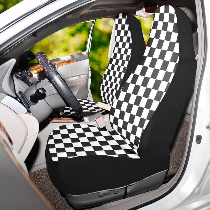 LONSANT Checkered Car Seat Covers Set of 2,Geometric Checkered Plaid