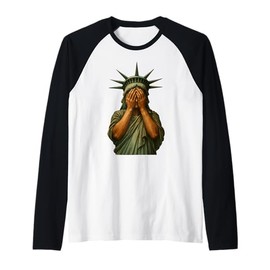 Statue of Liberty Face covering in shame political Satire Raglan Baseball Tee