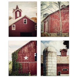 LISA RUSSO FINE ART - Farmhouse Red Barn Wall Art Print Set - Unframed SMALL 5x7" Photographs - Rustic Landscape Decor Collection of 4 Pictures
