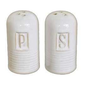 100 North S and P Ribbed Stamped Design, Antique White 3 x 1.6 Inches Glazed Ceramic Salt-N-Pepper Shaker Set