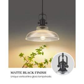 COTTMIC Black Glass Pendant Lights Kitchen Island, 11.4in, Modern Kitchen Pendant Lights Fixture, Farmhouse Pendant Lighting for Dining Room Bedroom Bar Sink, 1 Pack