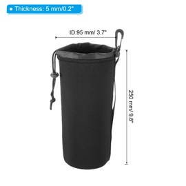 PATIKIL Camera Lens Bag, 4 Pcs 3.7" ID x 9.8" H Drawstring Lens Pouch with Thick Protective Neoprene, Lens Case for DSLR Camera Lens, Water Coffee Cups Black