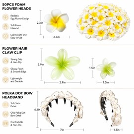 Hair Accessories Set - Plumeria Hair Clip - Leaf Clip - Bow Headband