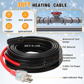 Relaxweex 3 Pcs Heat Cable 30FT for Pipe Freeze Protection and Outdoor Extension Cord Safety Cover Waterproof and 31FT Foil Backed Fiberglass Wrap Pipe Insulation Foam Wrap for Water Pipe