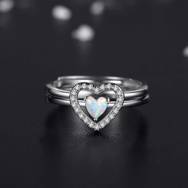 VIKI LYNN Created Opal Ring Set 925 Sterling Silver 3 in 1 Heart Promise Rings for Her