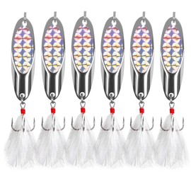 Metal Spoon Fishing Lures 10pcs Spinner Baits for Trout Bass Salmon Freshwater Saltwater with Feather Treble Hook(21g-10pcs)