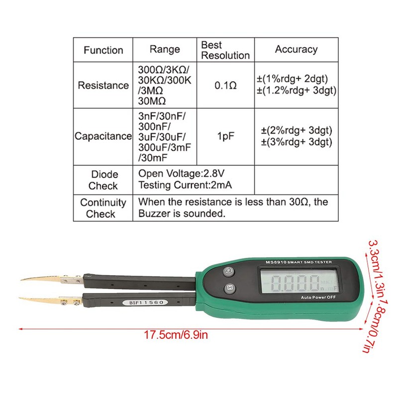 Akozon SMD Tester, 3000 Counts Smart Digital SMD Hand Resistance