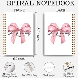 Guymn Coquette Pink Bow Christian Notebook, Proverbs 31 Woman Bible Journal, Religious Prayer Journal for Woman, Church Notes Notebook, Scripture Hardcover Spiral Notebooks 5.5x8.3 Inch