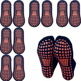 Alingdaundwr 6 pares de calcetines antideslizantes para niños, calcetines de piso con agarres para mujeres y hombres, calcetines de cama elástica, yoga, deportes de interior, Azul marino, Medium