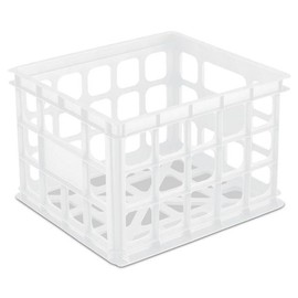 Sterilite Storage Crate, Stackable Plastic Bin Open Basket with Handles, Organize Home, Garage, Office, School, White, 18-Pack
