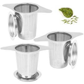 Tea Filter,304 Stainless Steel Tea Strainer,with lid Wide Handle Tea Infuser,for teapots Cups Mugs to Brewing Steeping Tea Leaf Strainer,Loose Tea Strainer,Tea Infuser for Loose Tea (3 pcs)