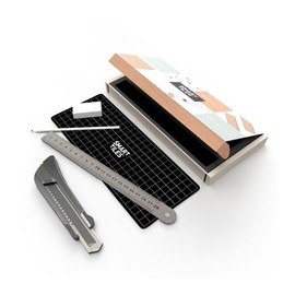 SMART TILES Installation Tool Kit - 5 Piece Smart Accessories Kit for Peel and Stick Tile Includes Box Cutter, Cutting Mat, Ruler, Pencil & Eraser